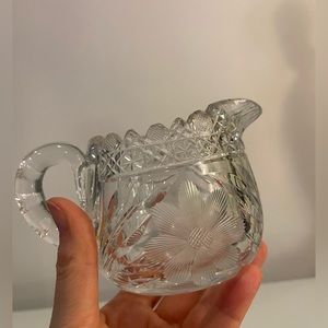 Vintage Etched Flower
Crystal Floral Creamer
Cut Glass Saw Tooth
Edging Pitcher